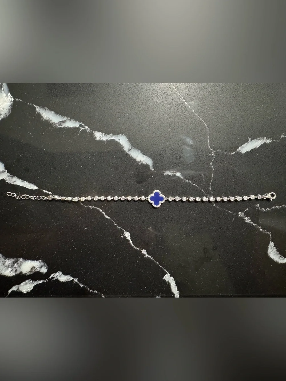 Silver Tennis Bracelet with Blue Clover Accent - Women Jewelry